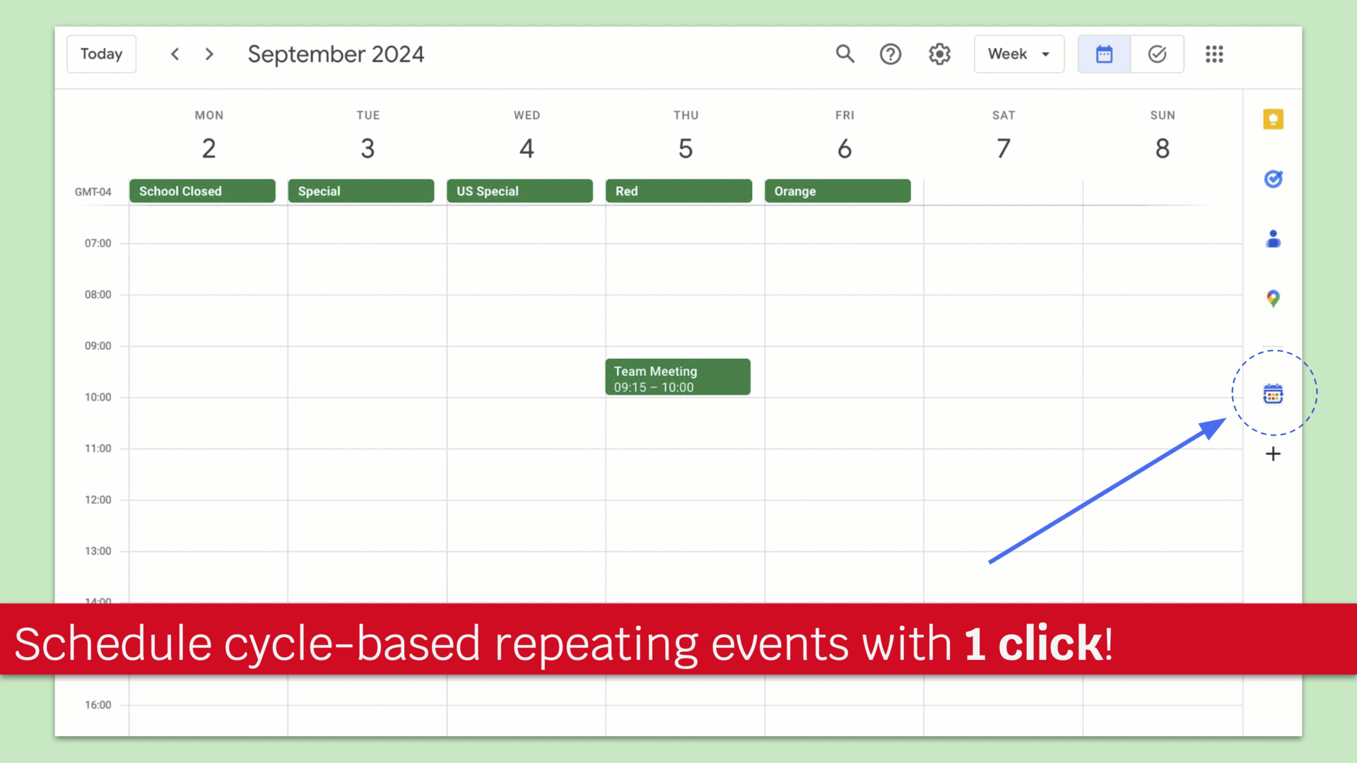 Easily schedule repeating cycle-based events in Google Calendar